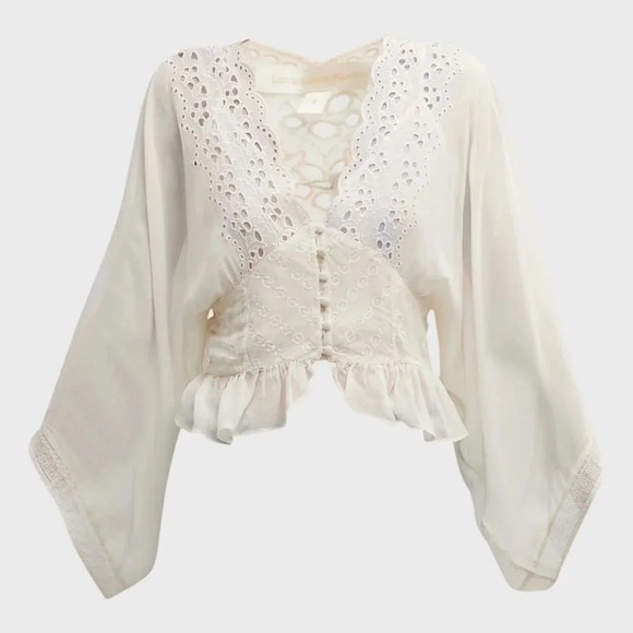LoveShackFancy Cream Lace Blouse - Picture 1 of 15